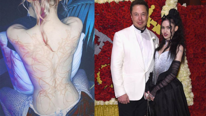 Elon Musk S Girlfriend Grimes Goes Topless To Show Off Giant Alien Back