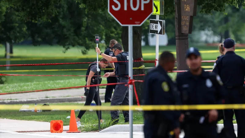 Police investigate a crime scene