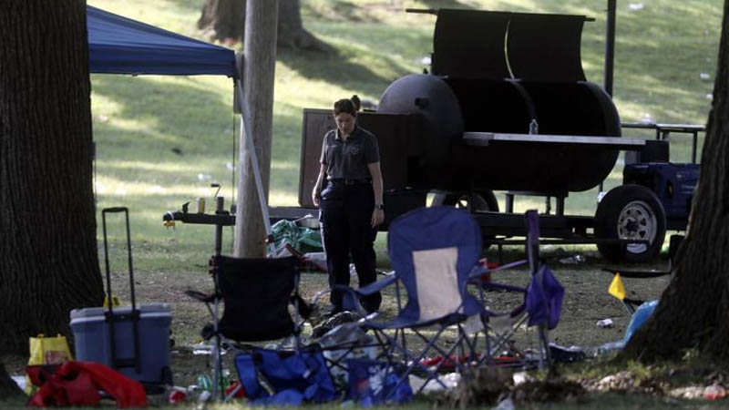 Police walk through the crime Scene in Park