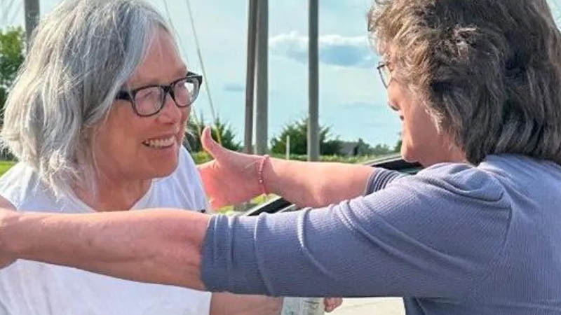 Sandra Hemme (left) walks out of prison after 43 years.