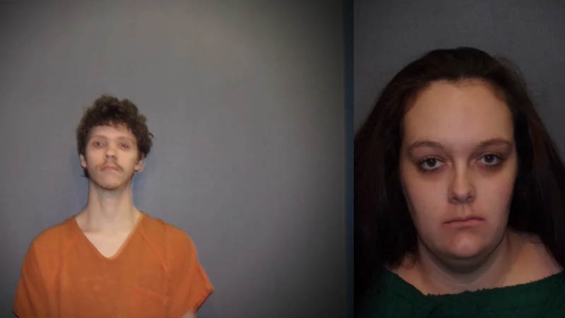 Mugshot of Adam Woods and Mugshot of Tori Huggins