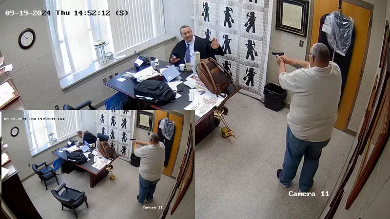 Footage showed Stines pointing his gun at Mullins